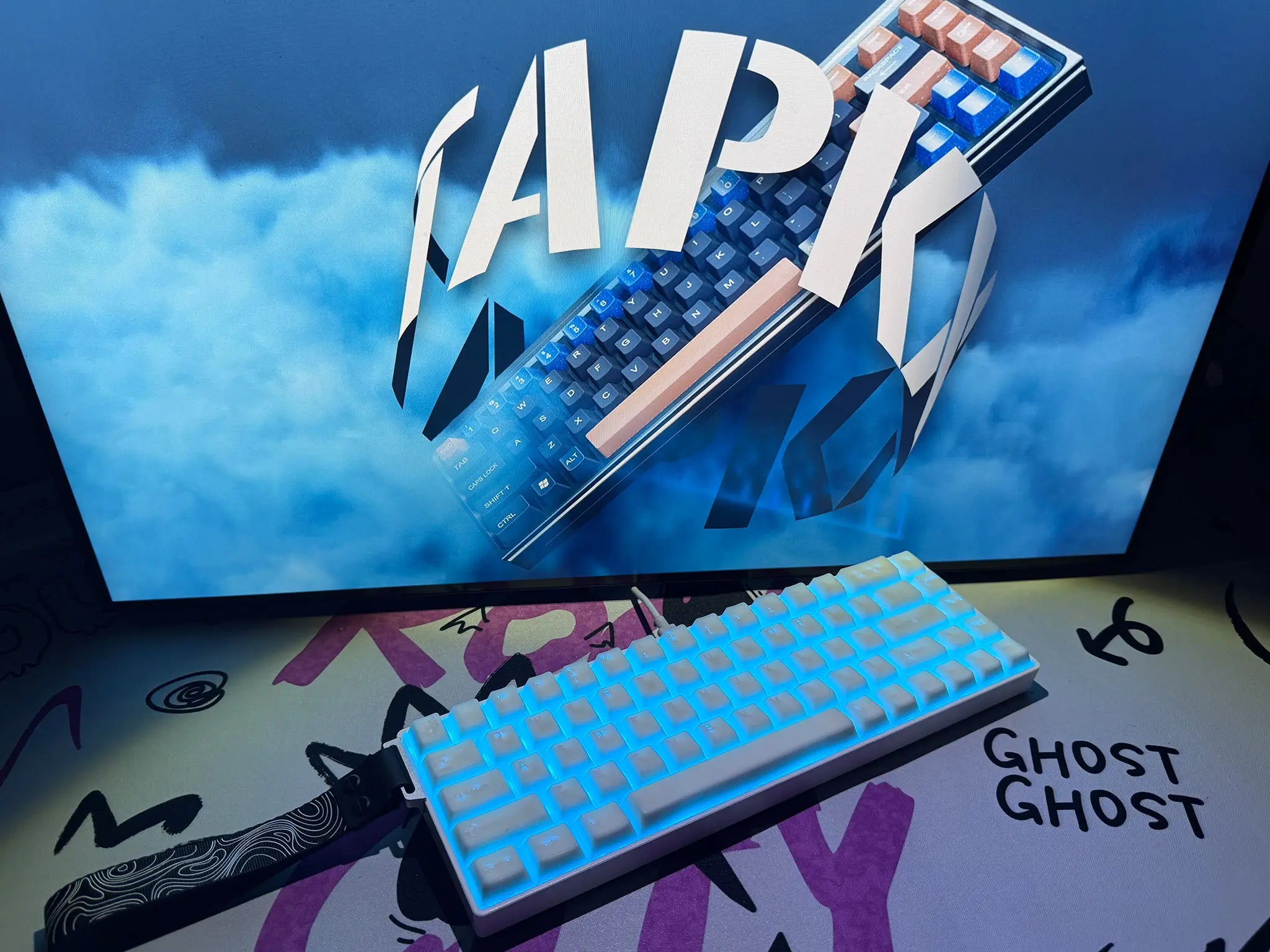 Tapkx White Jade KX68 mechanical keyboard showcased on a serene, jade-toned desk