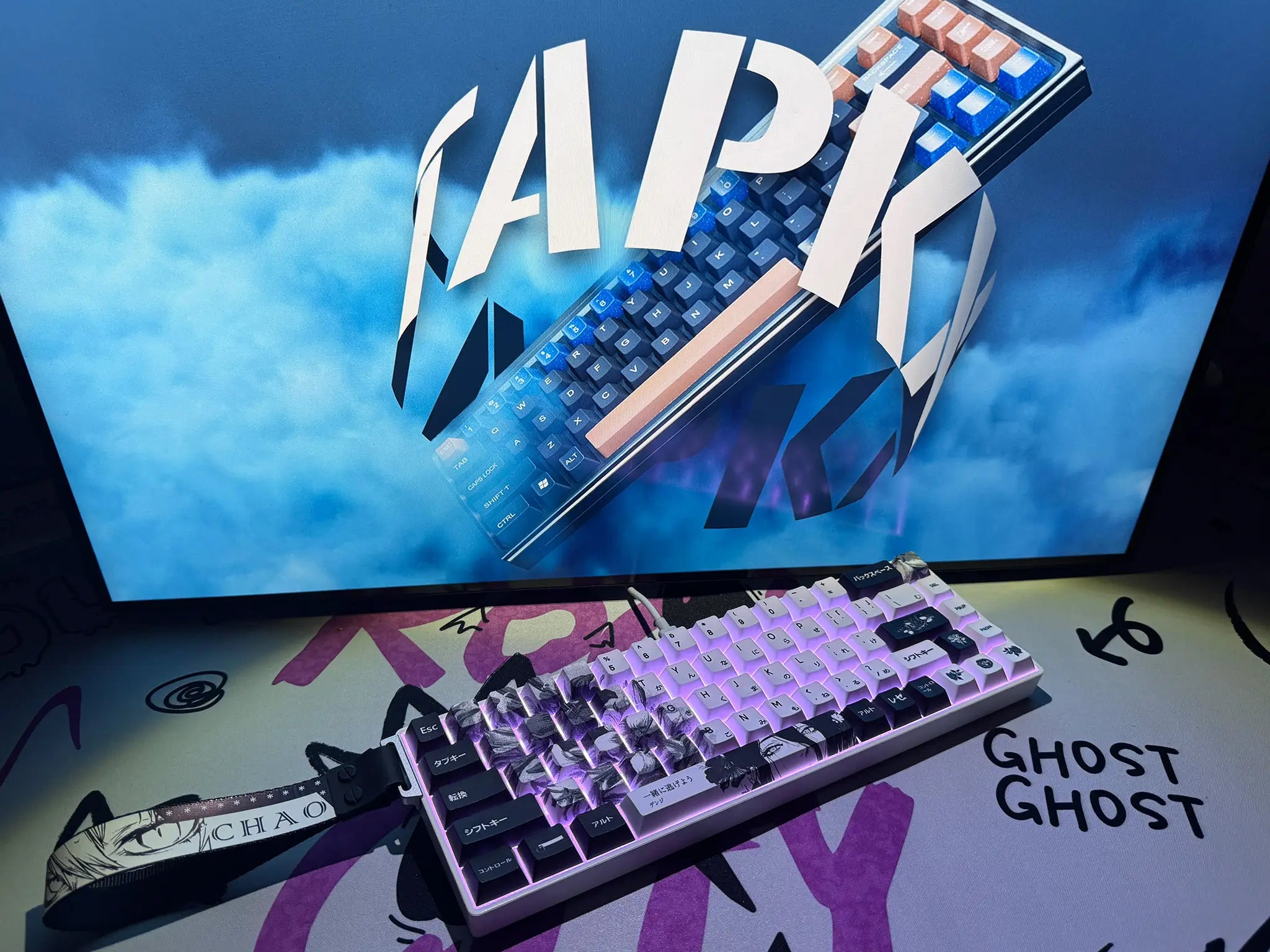 Tapkx Flower Duelist KX68 mechanical keyboard in a bright, floral-inspired workspace