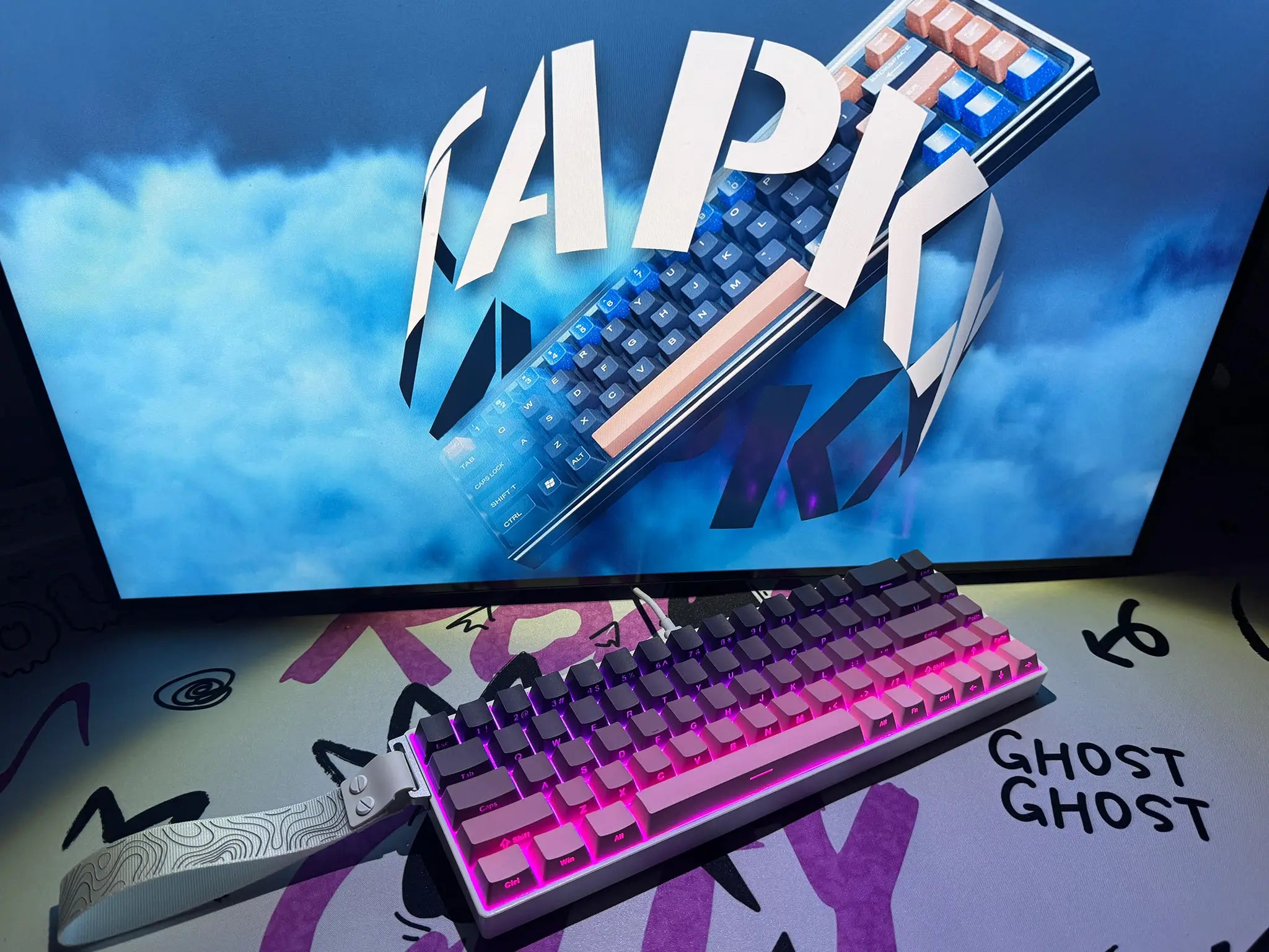 Tapkx KX68 Foggy Pink 68% Tri-Mode RGB Mechanical Keyboard (Bluetooth/2.4G/Wired) for Gaming & Office