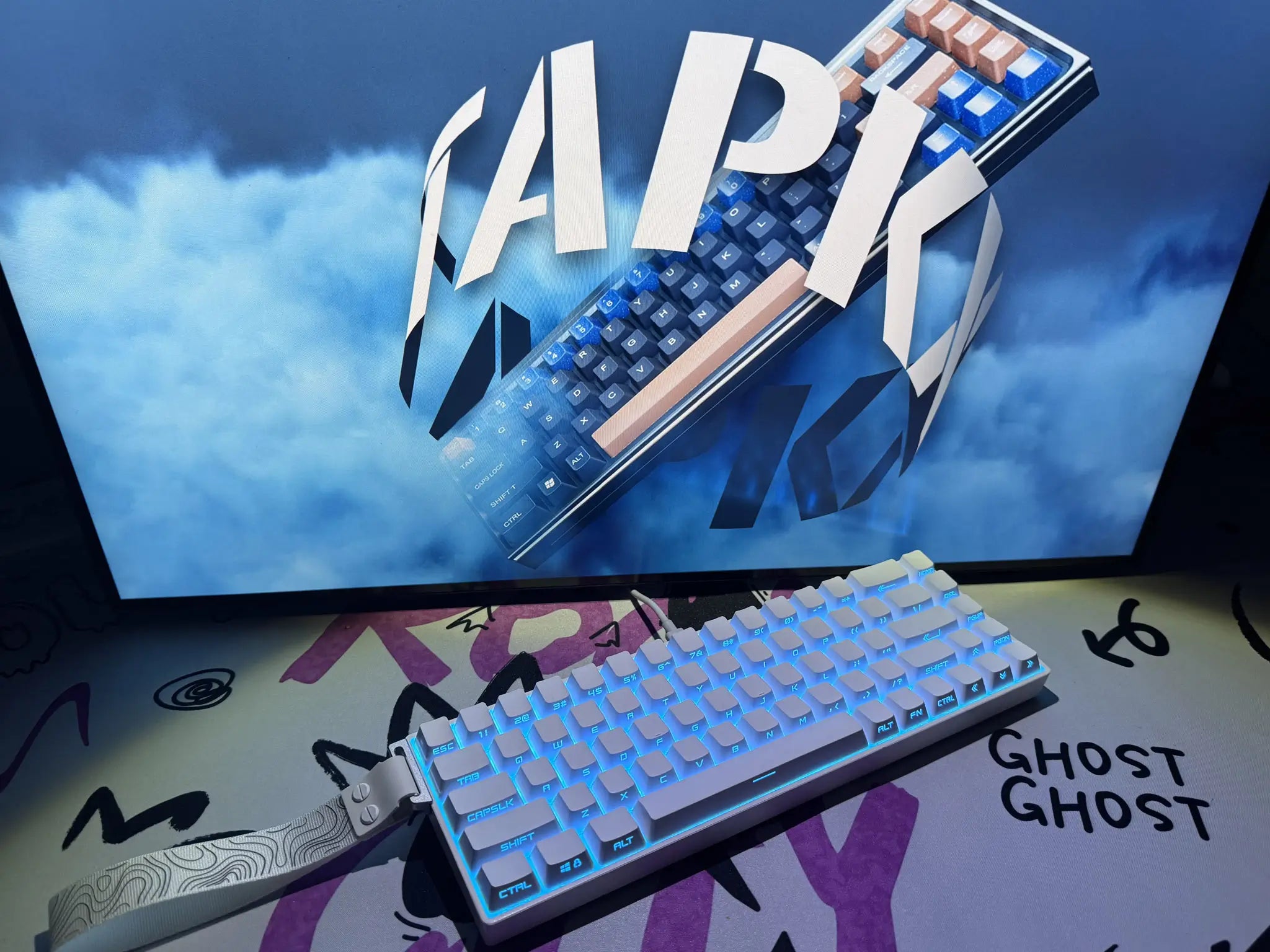 Tapkx Side Engraving KX68 mechanical keyboard in a modern office environment